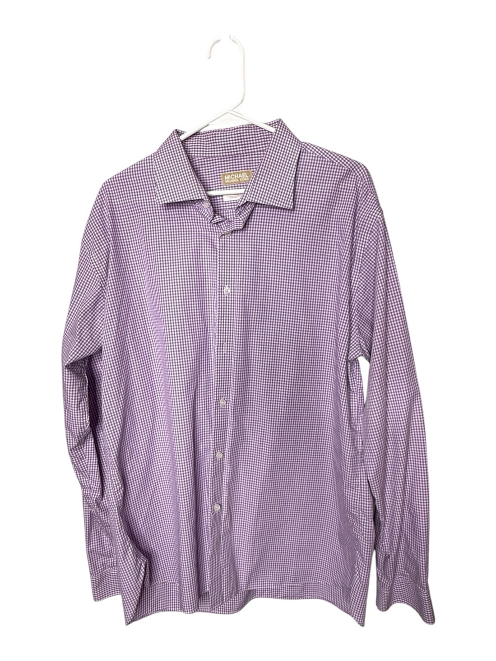 Michael Kors Men's Lavender Gingham Button Down Slim Fit 18 36/37 Airsoft Cotton